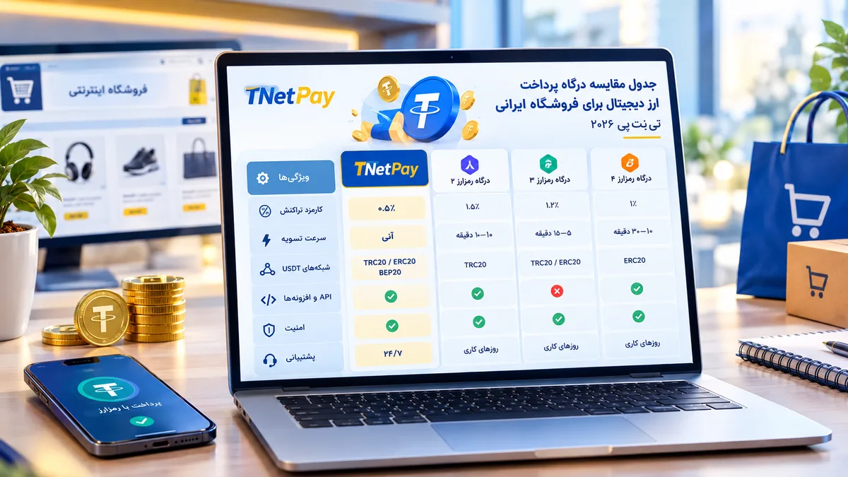 جدول مقایسه درگاه پرداخت ارز دیجیتال برای فروشگاه ایرانی | تی‌نت‌پی ۲۰۲۶